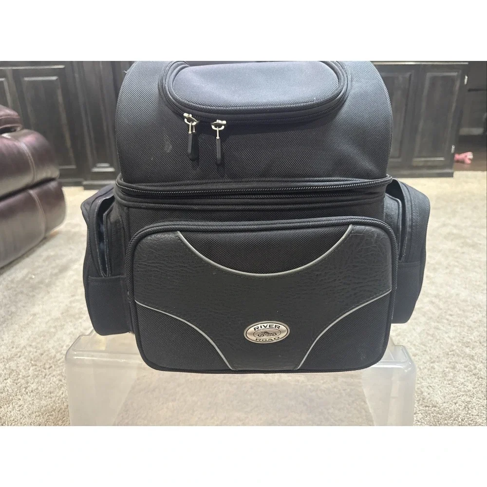 River Road Motorcycle Bag Sissy Bar Textile Bag Black Bag EXCELLENT w/Rain Cover